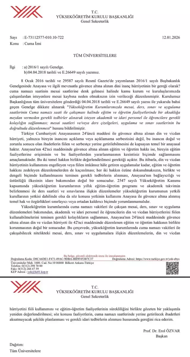 YÖK'ten üniversitelere talimat! Ders ve sınavlar cuma namazına göre düzenlenecek